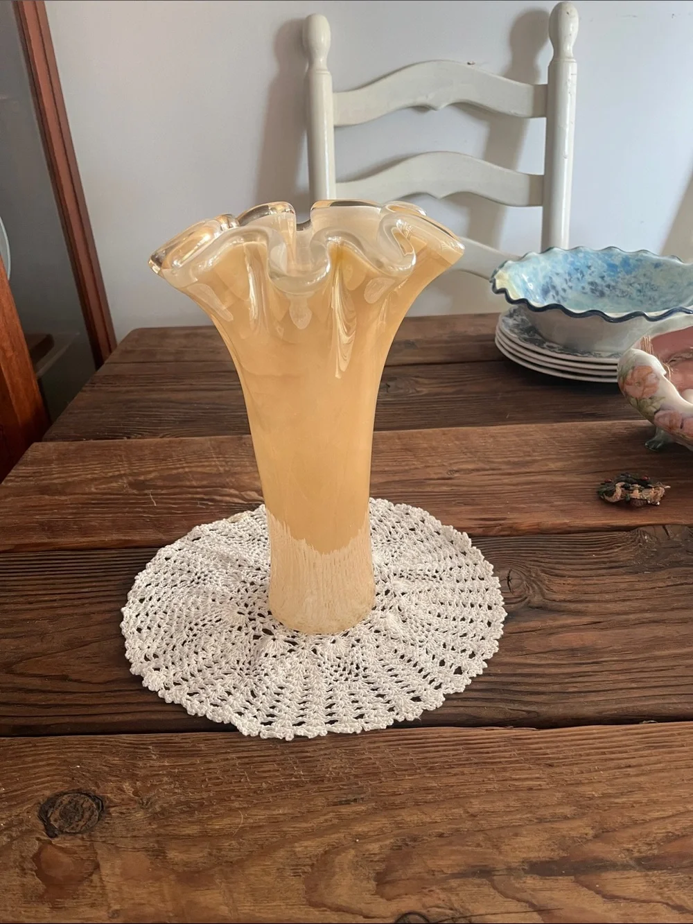 Cream Ruffled Glass Decorative Vase - Neutral Accent